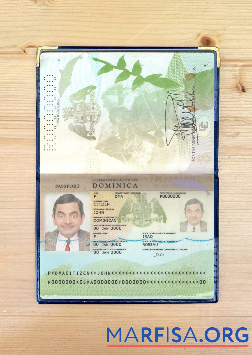 Downloadable Dominica passport new 2019 present photolook template